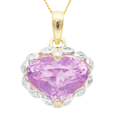 Tonal Gold & Diamond Pendant Holds a 10ct Heart of Kunzite