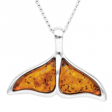 Whale Tail Pendant in Silver & Baltic Amber